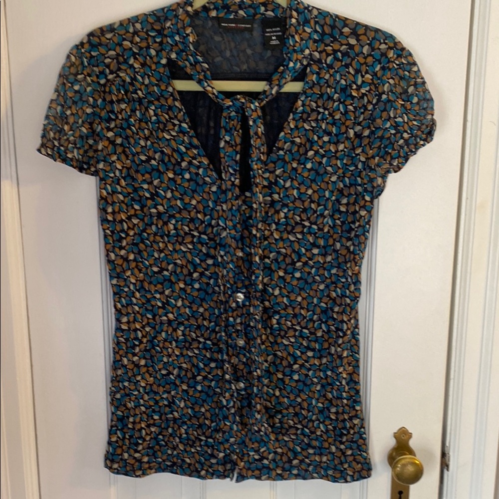 Women's Blue and Brown Patterned Top